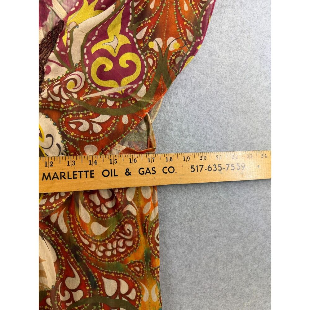 Unity World Wear Large Boho Paisley Sheer Blouse Beaded Lace Trim - Picture 6 of 8